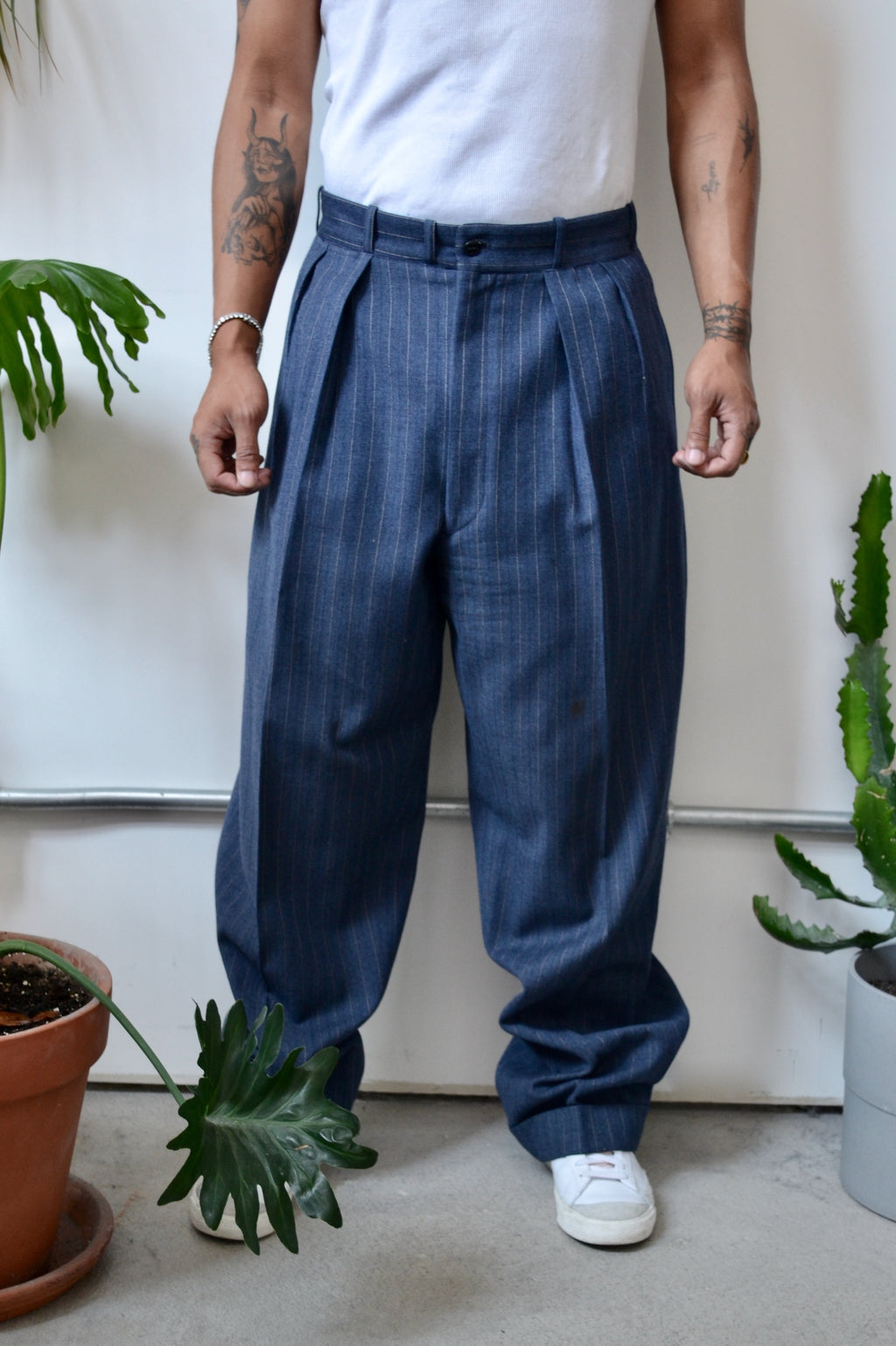 Wide Leg Pinstripe Trousers