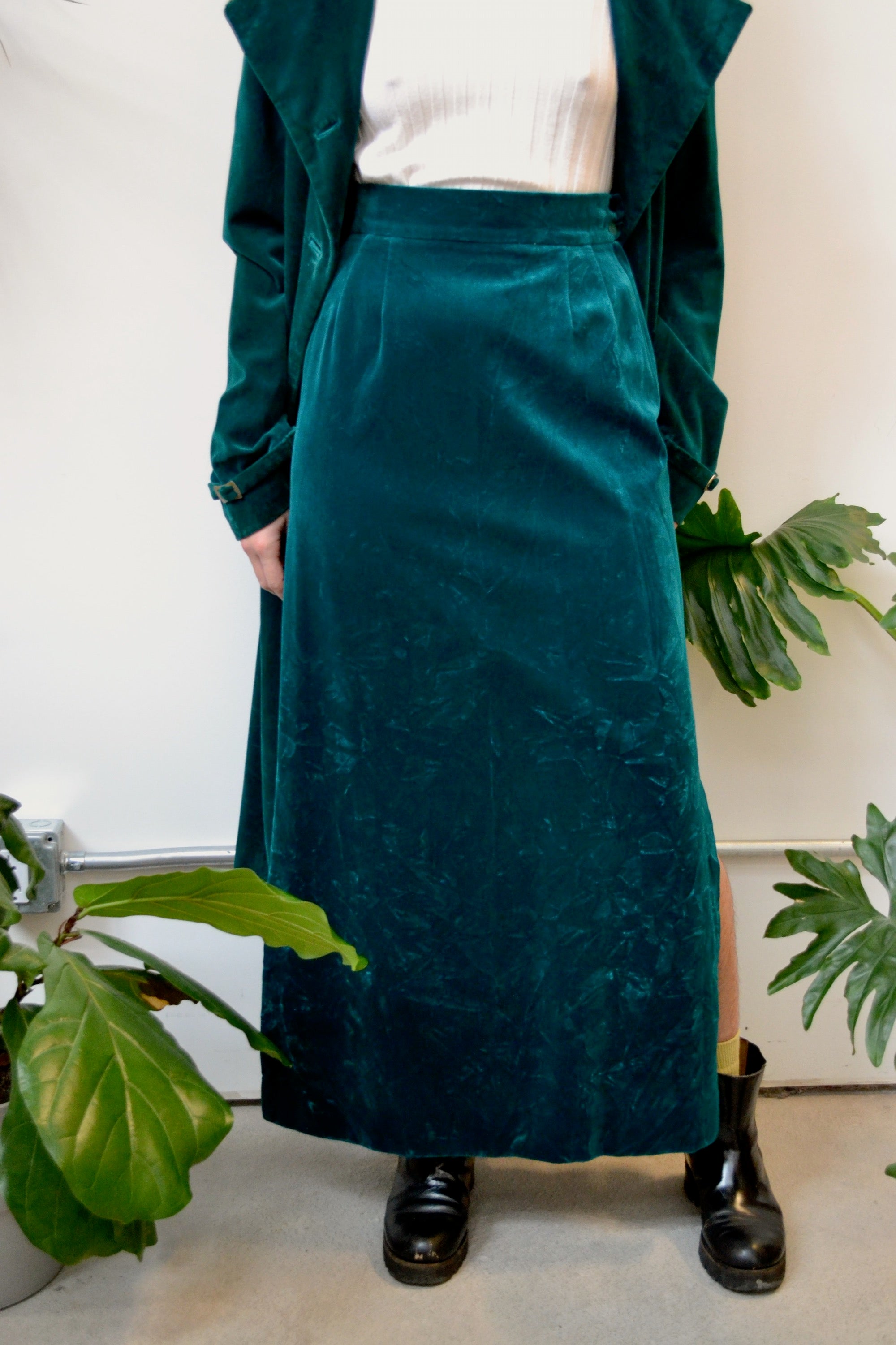 Emerald Velvet Jacket & Skirt Set