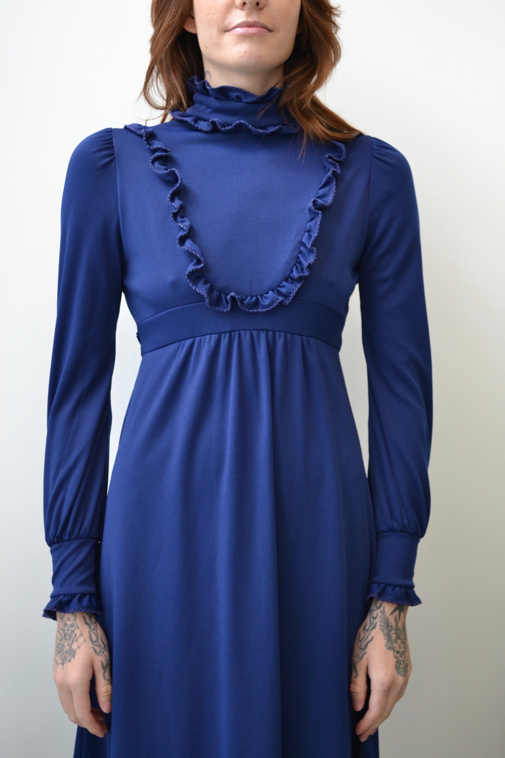 Seventies Navy Blue Ruffle Maxi