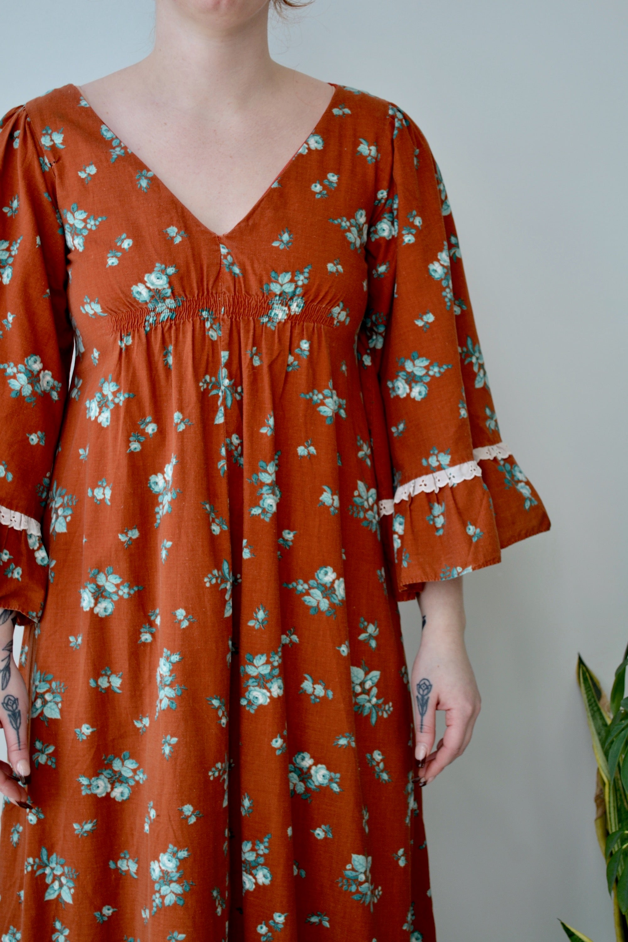 Burnt Orange Floral Flutter Dress