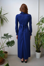 Seventies Navy Blue Ruffle Maxi