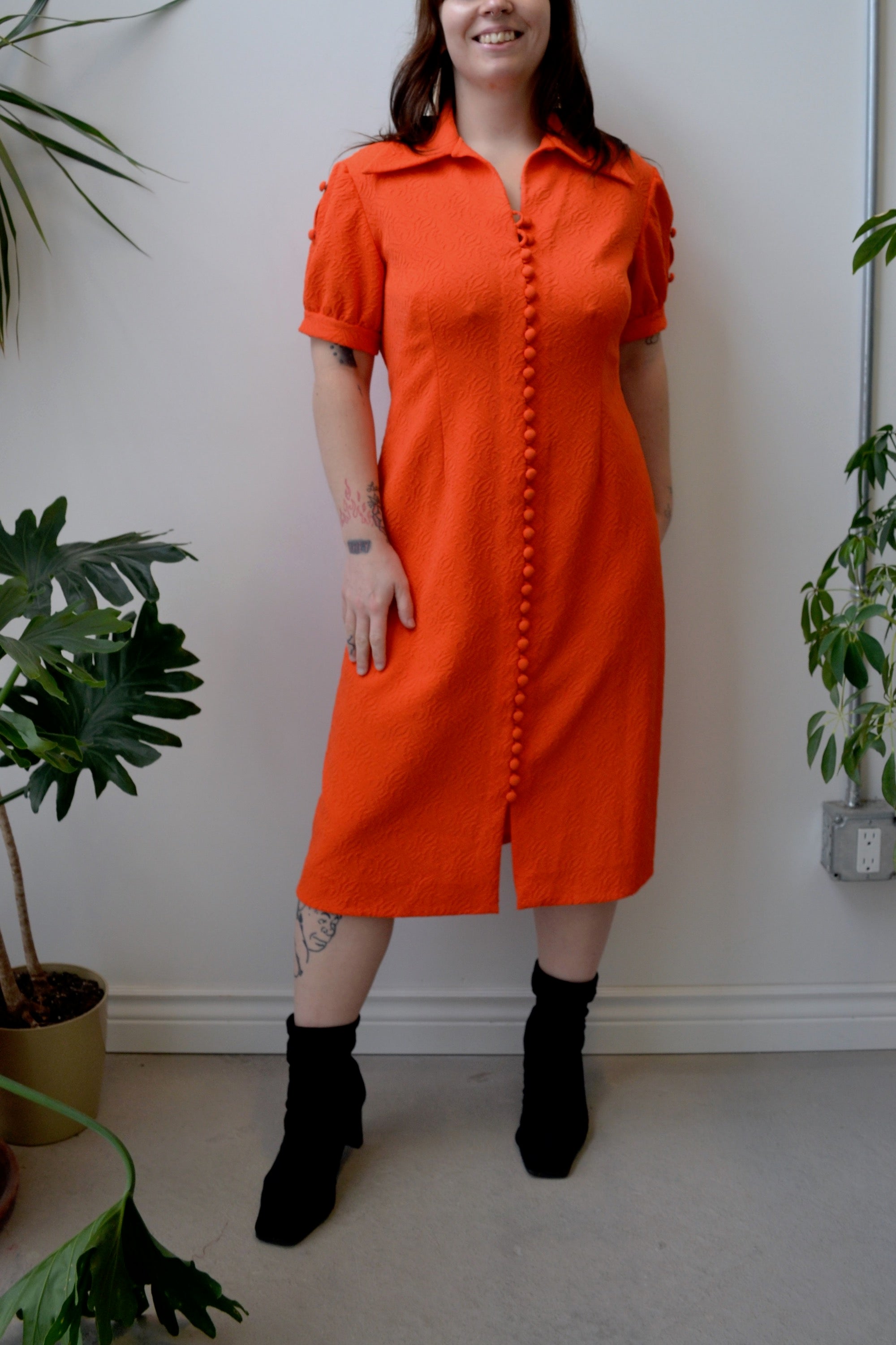 70s Orange Textured Dress