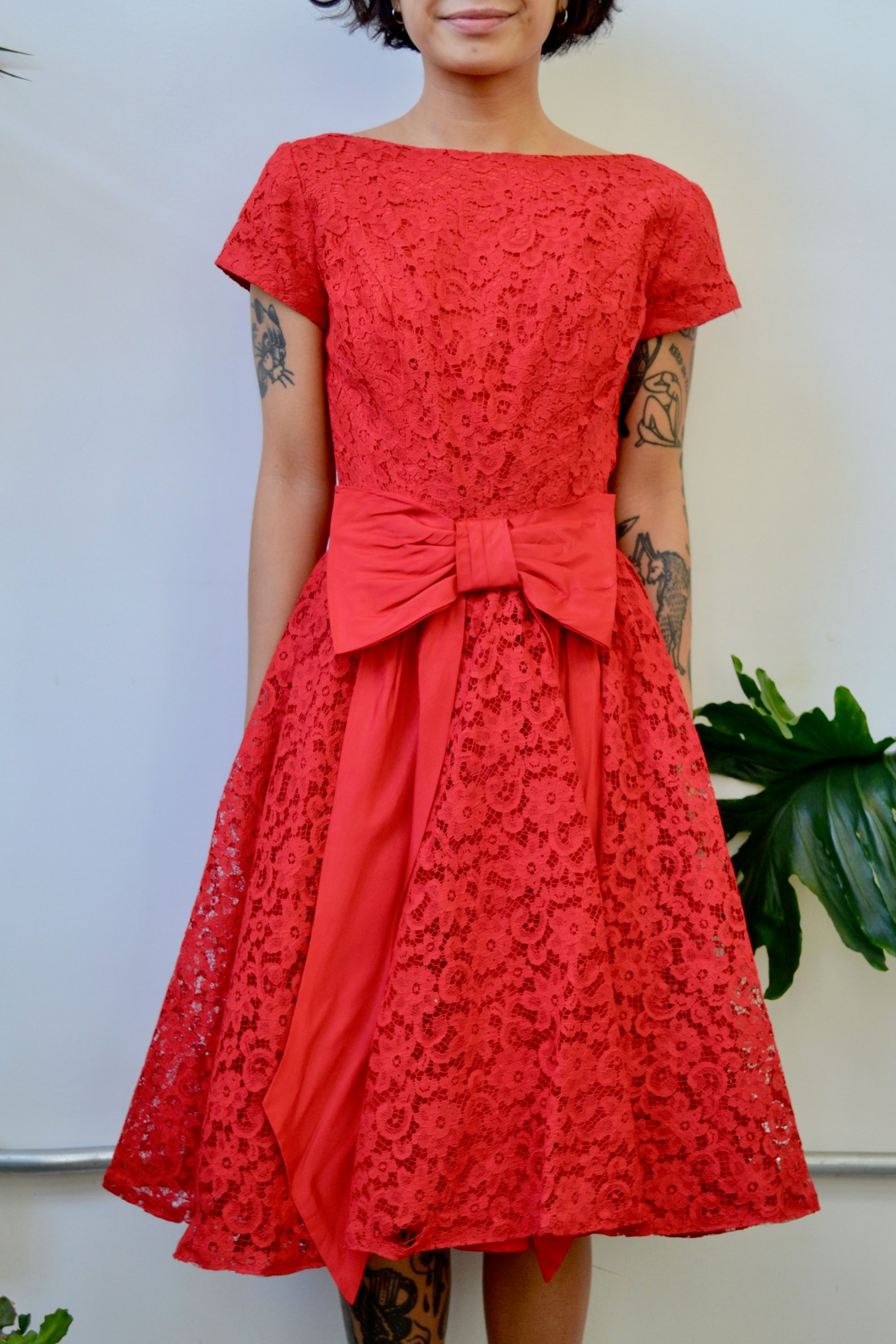 Fifties Red Lace Party Dress