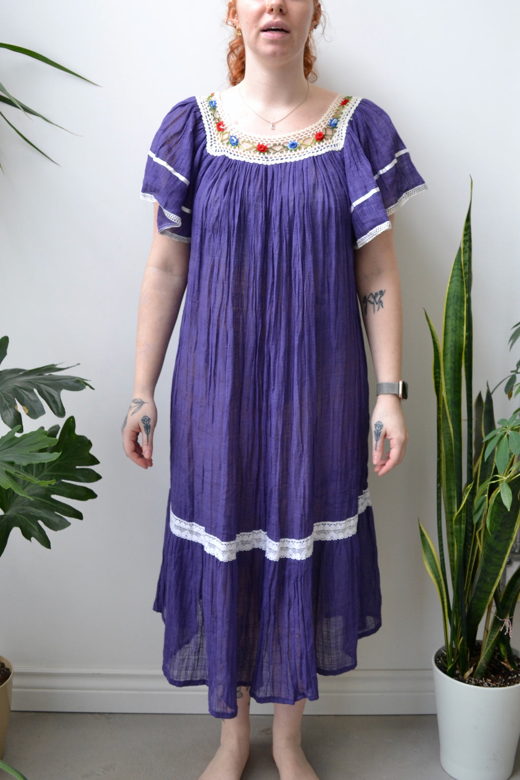 Gauzy Indigo Peasant Dress