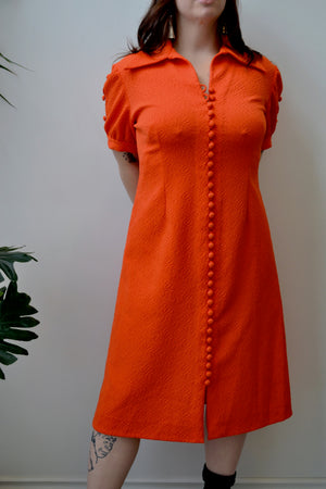 70s Orange Textured Dress