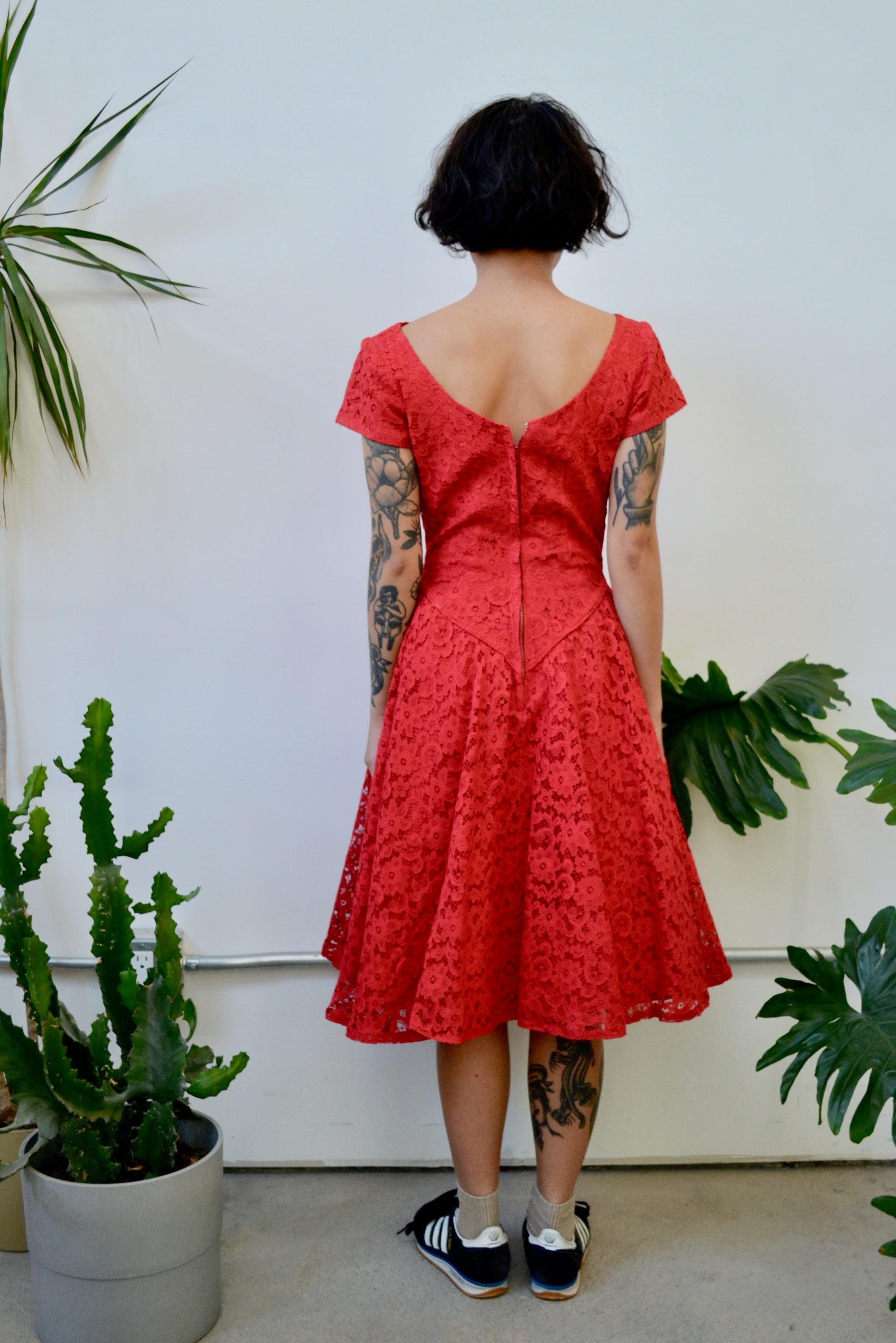 Fifties Red Lace Party Dress