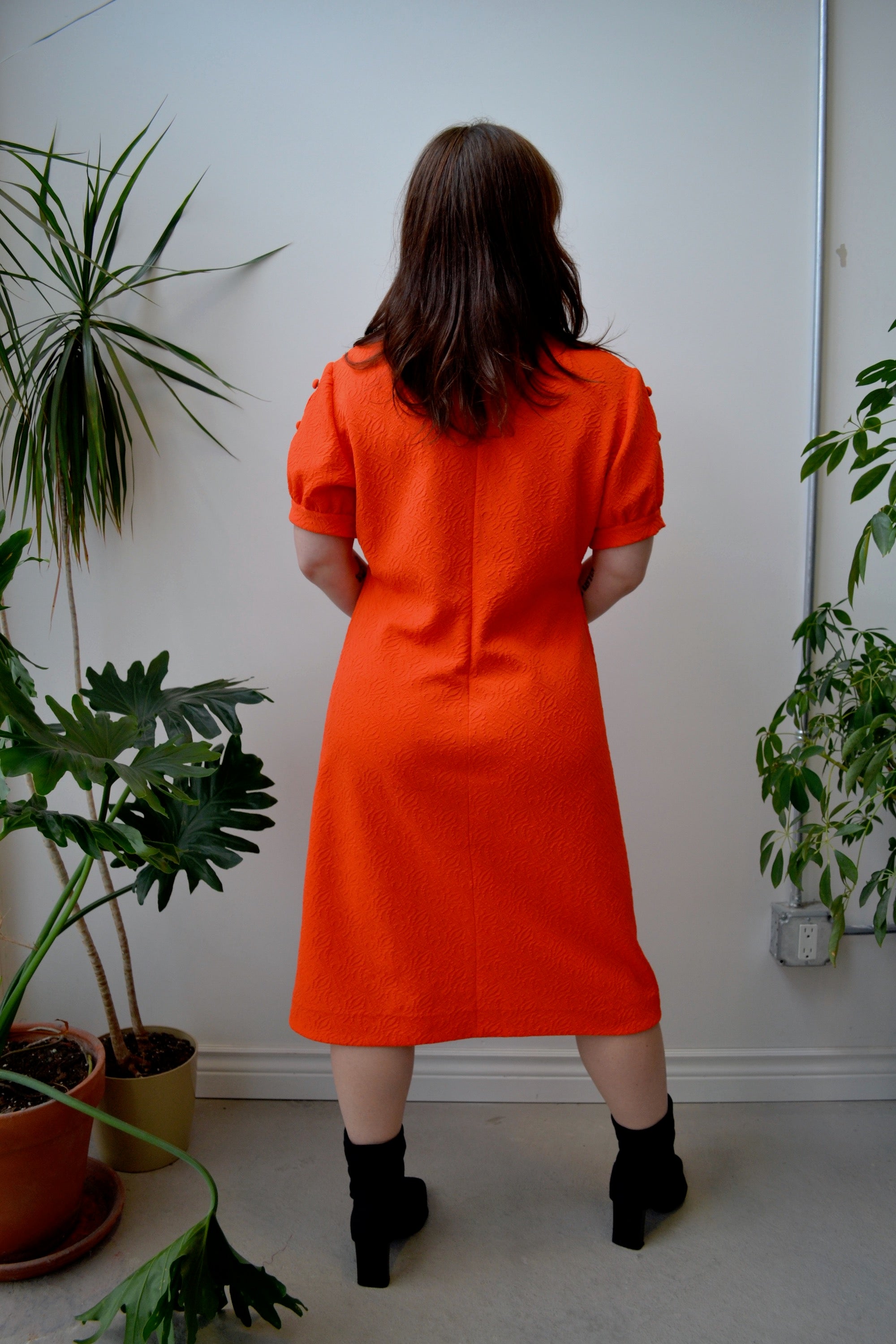 70s Orange Textured Dress