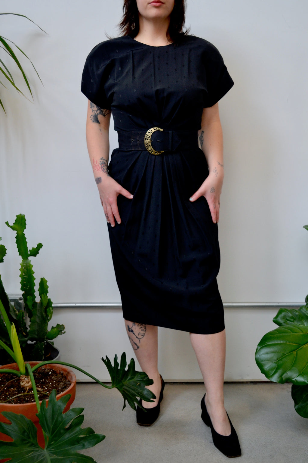 Eighties Belted Black Dress