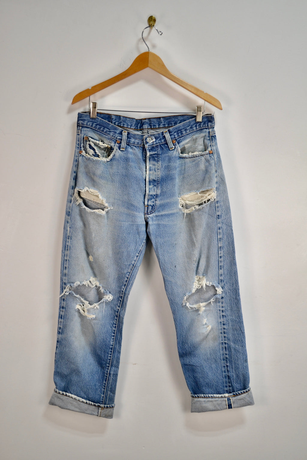 Perfectly Thrashed Levi 501 Selvedge Jeans