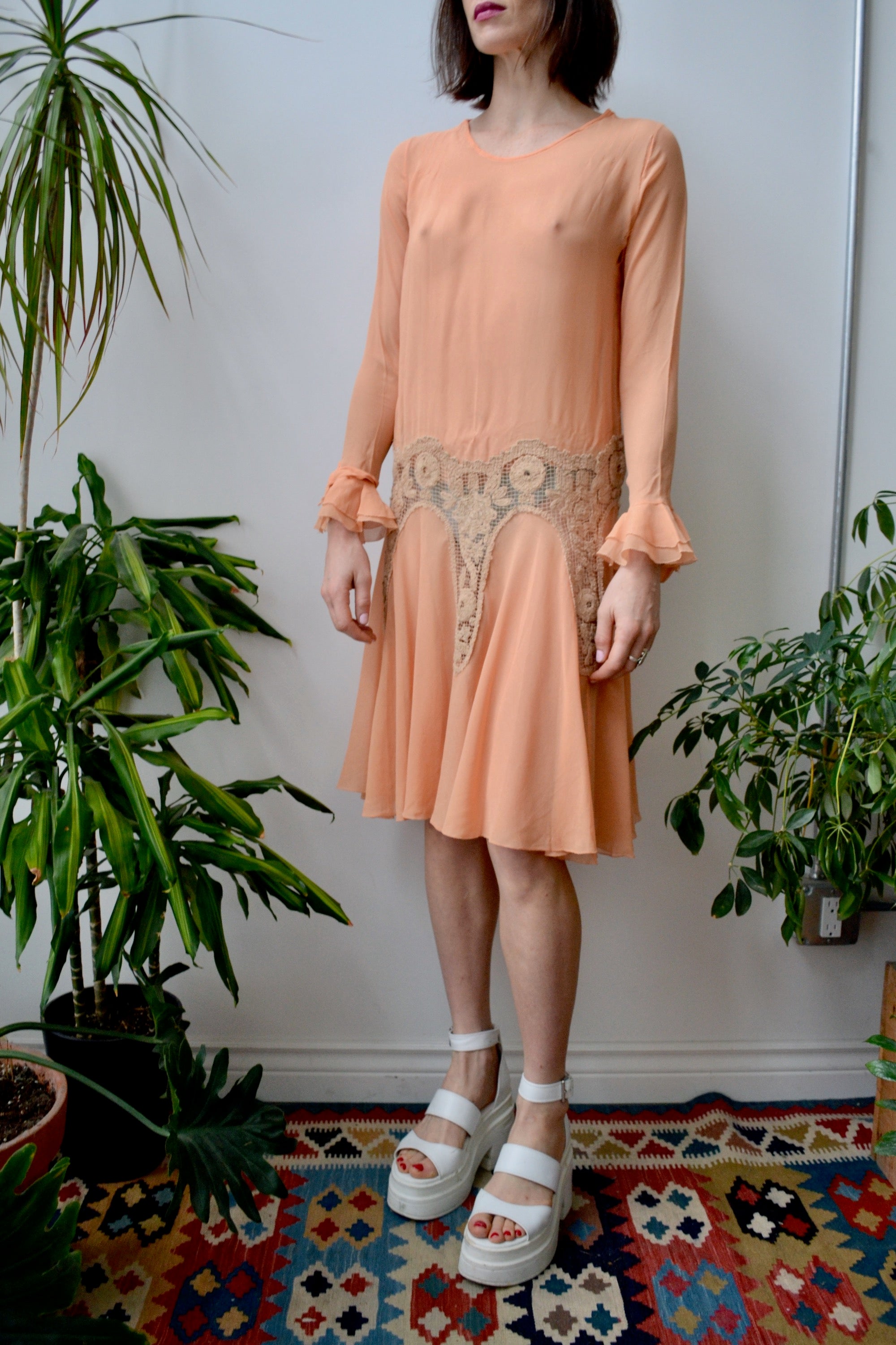 Peach Twenties Netting Lace Dress