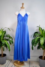 Vintage 80's "Shadowline" Cobalt Blue Slip & Robe Set