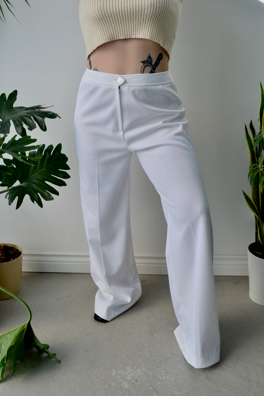Seventies White Poly Trousers