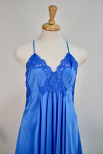 Vintage 80's "Shadowline" Cobalt Blue Slip & Robe Set
