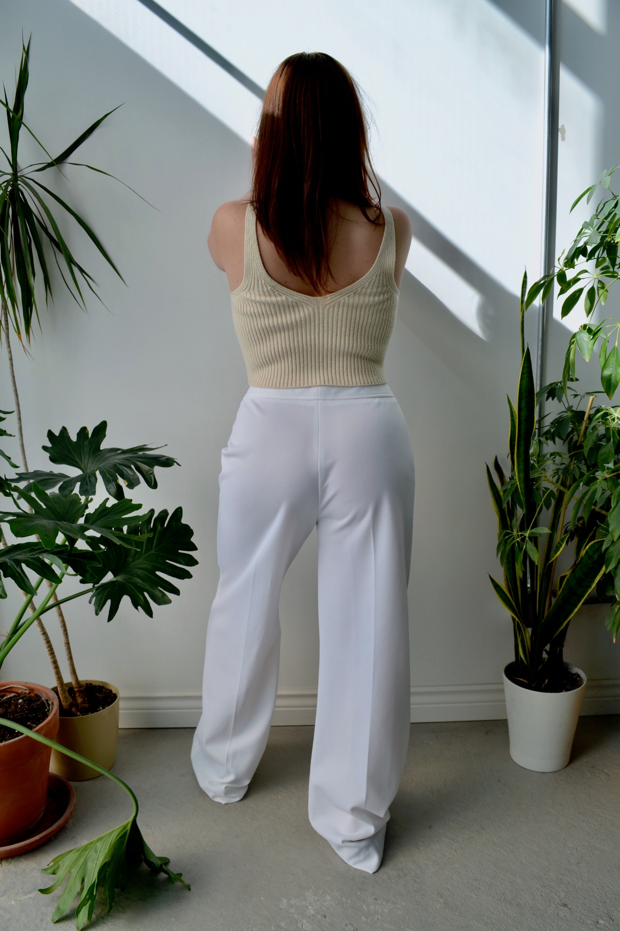 Seventies White Poly Trousers
