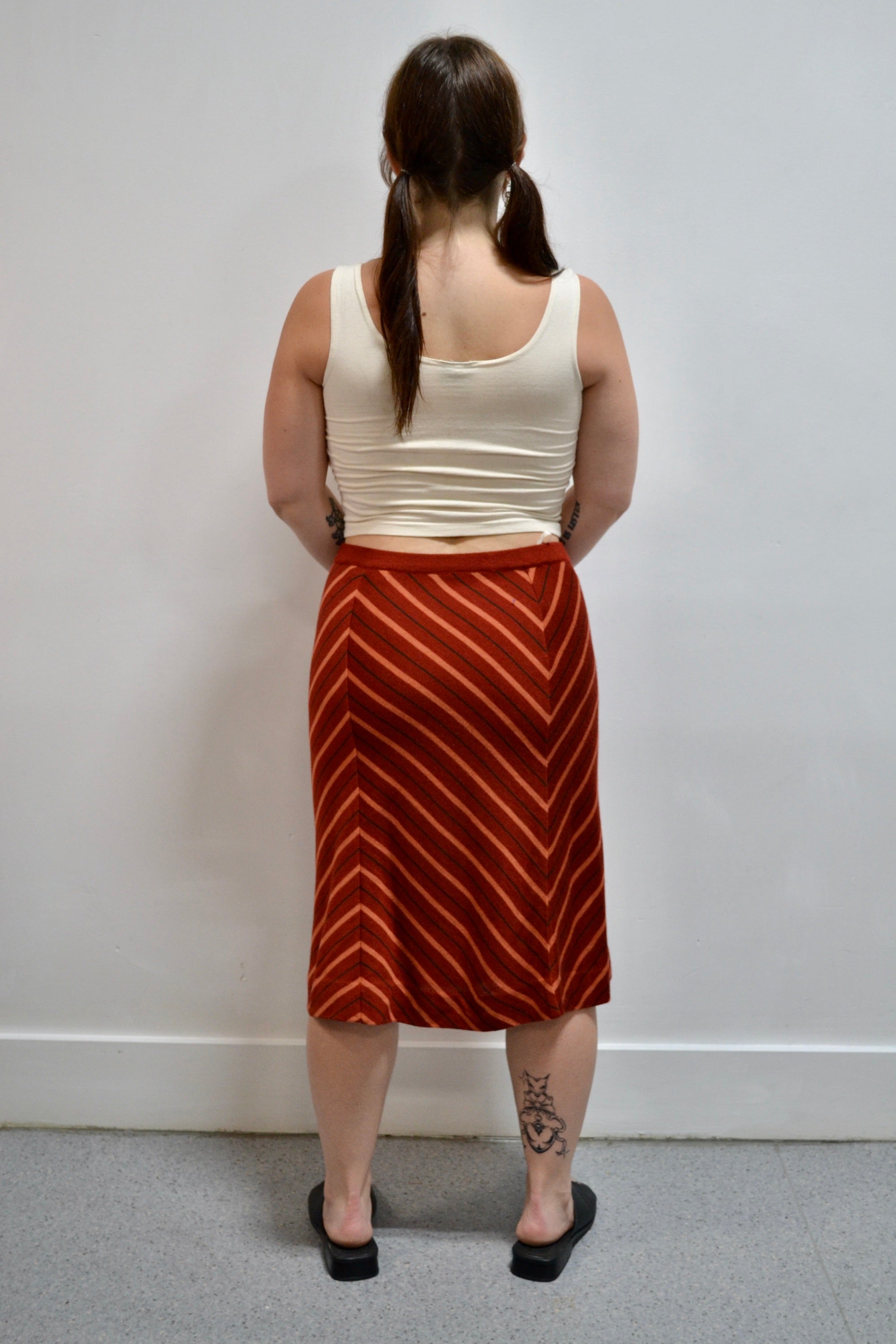 Rust Knit Chevron Skirt