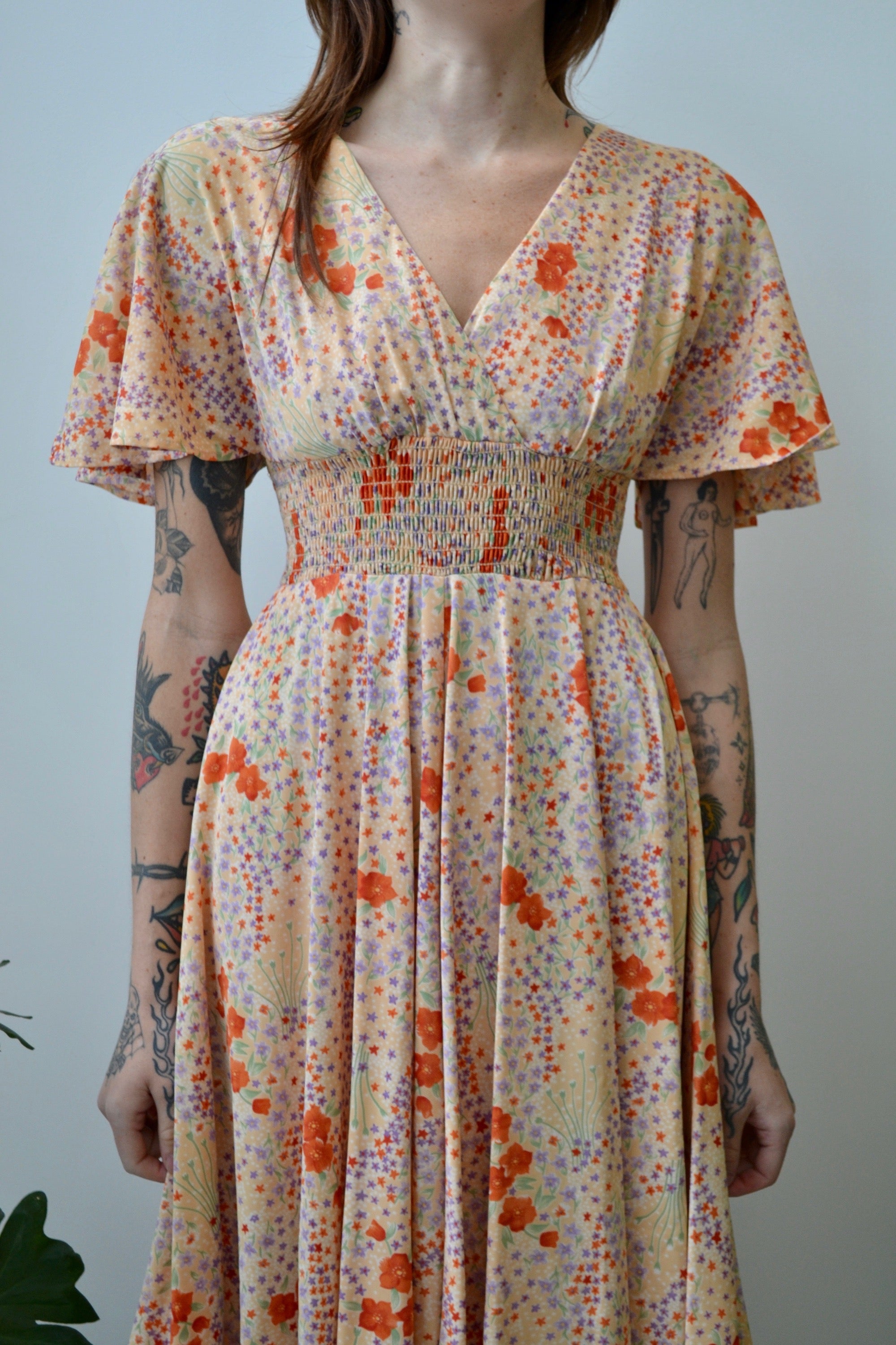 Peach Floral Flutter Dress