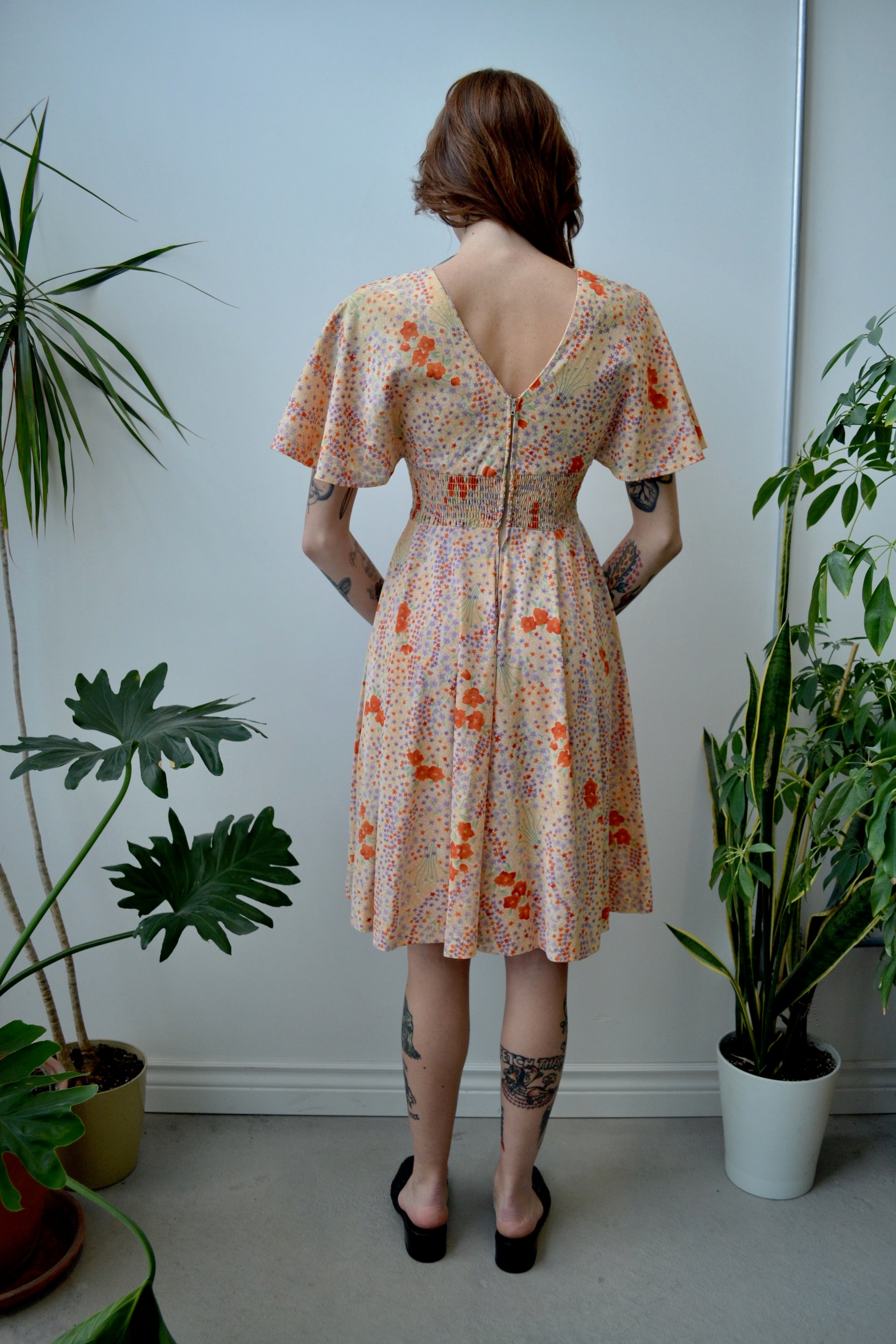 Peach Floral Flutter Dress