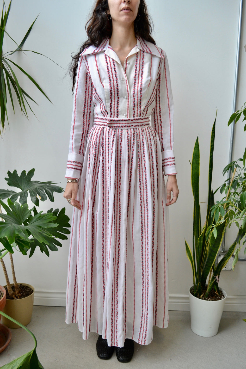 60s/70s Floral Striped Shirt Dress