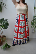 Quilt Pattern Ruffle Maxi Skirt