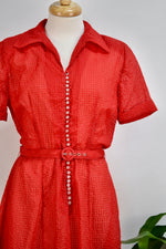 40s/50s Cherry Red Seersucker Dress