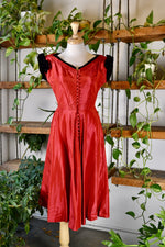 Fifties Red Taffeta & Black Velvet Dress