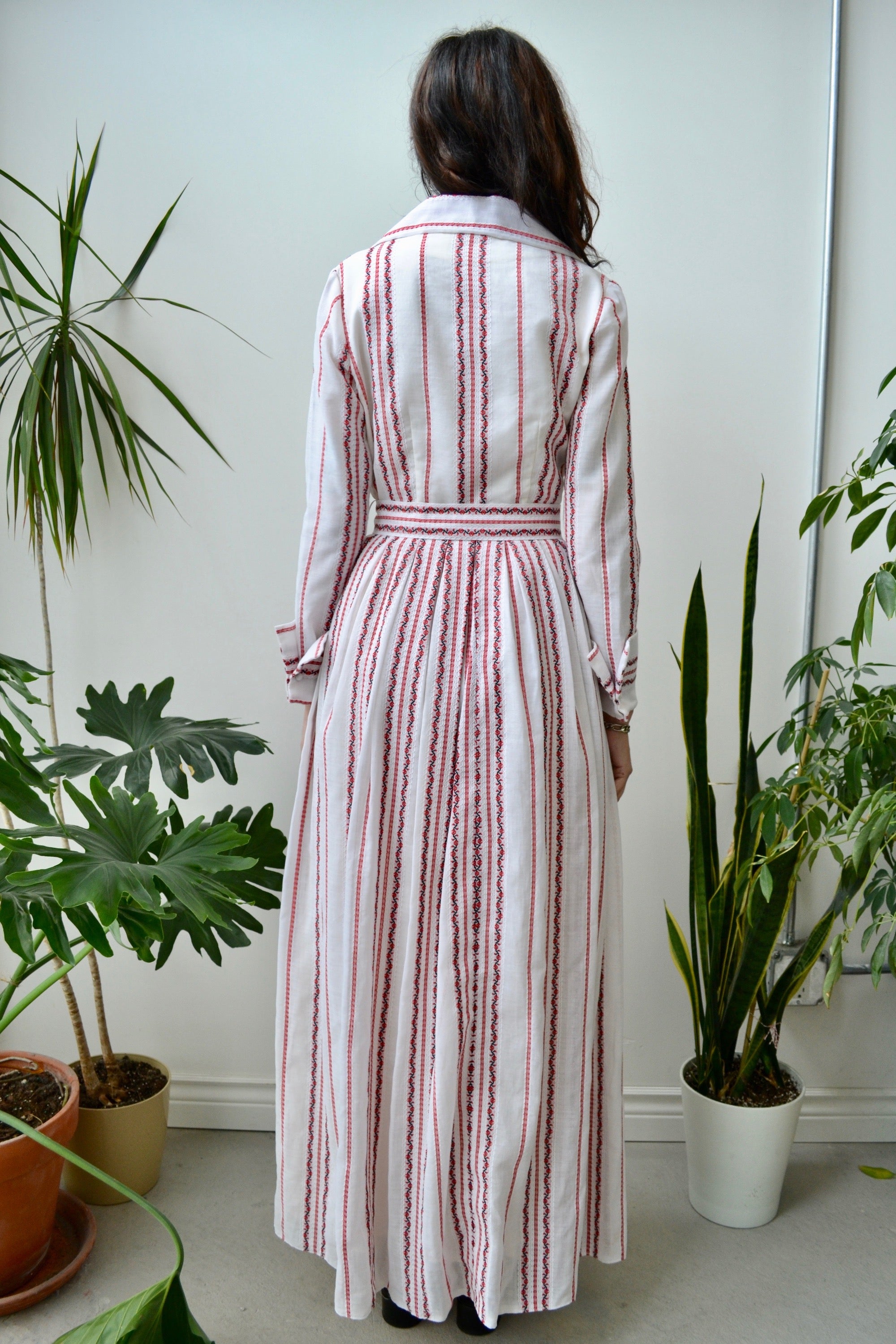 60s/70s Floral Striped Shirt Dress