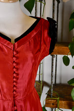 Fifties Red Taffeta & Black Velvet Dress