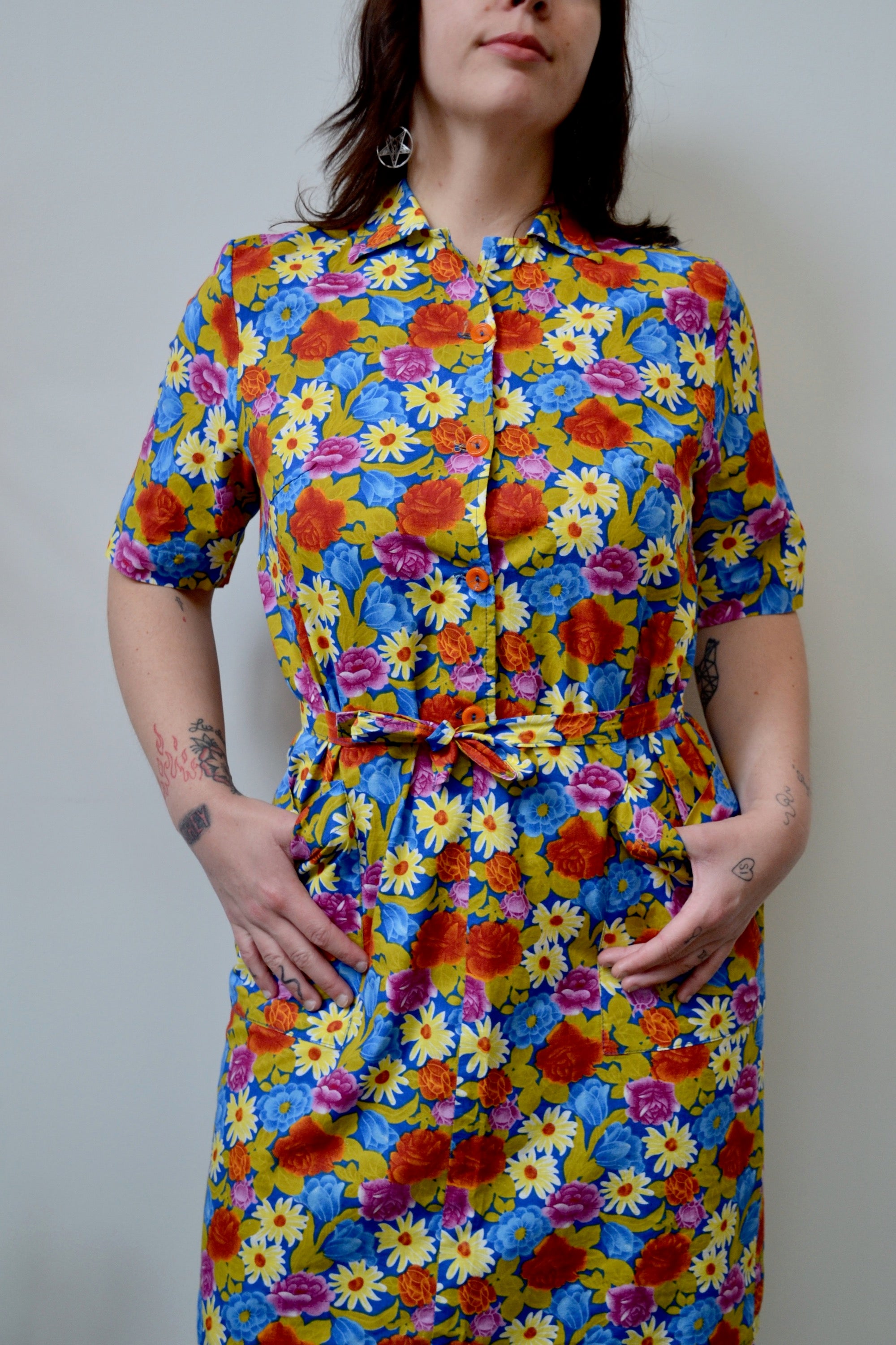 Sixties Belted Floral Shift Dress