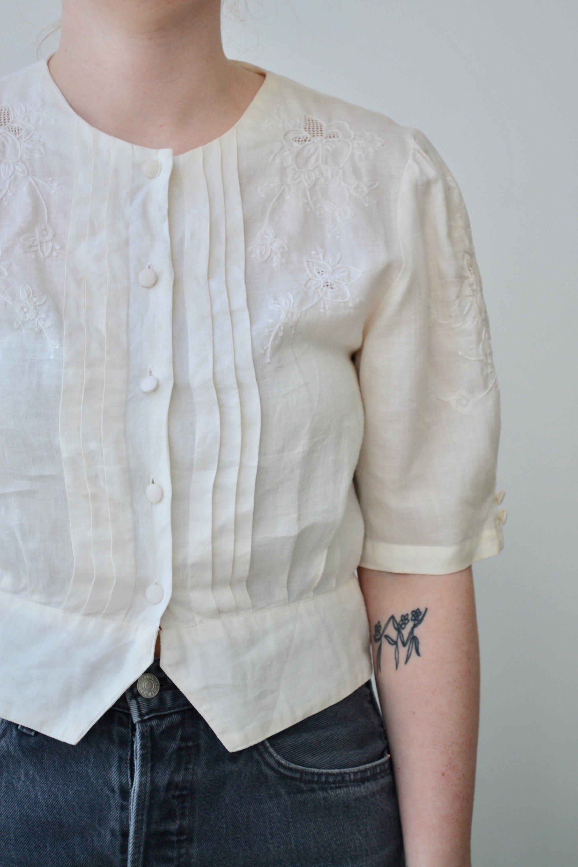 Vintage Hand Embroidered Linen Top