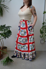 Quilt Pattern Ruffle Maxi Skirt