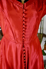 Fifties Red Taffeta & Black Velvet Dress