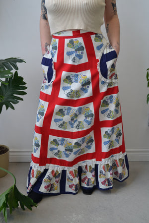 Quilt Pattern Ruffle Maxi Skirt