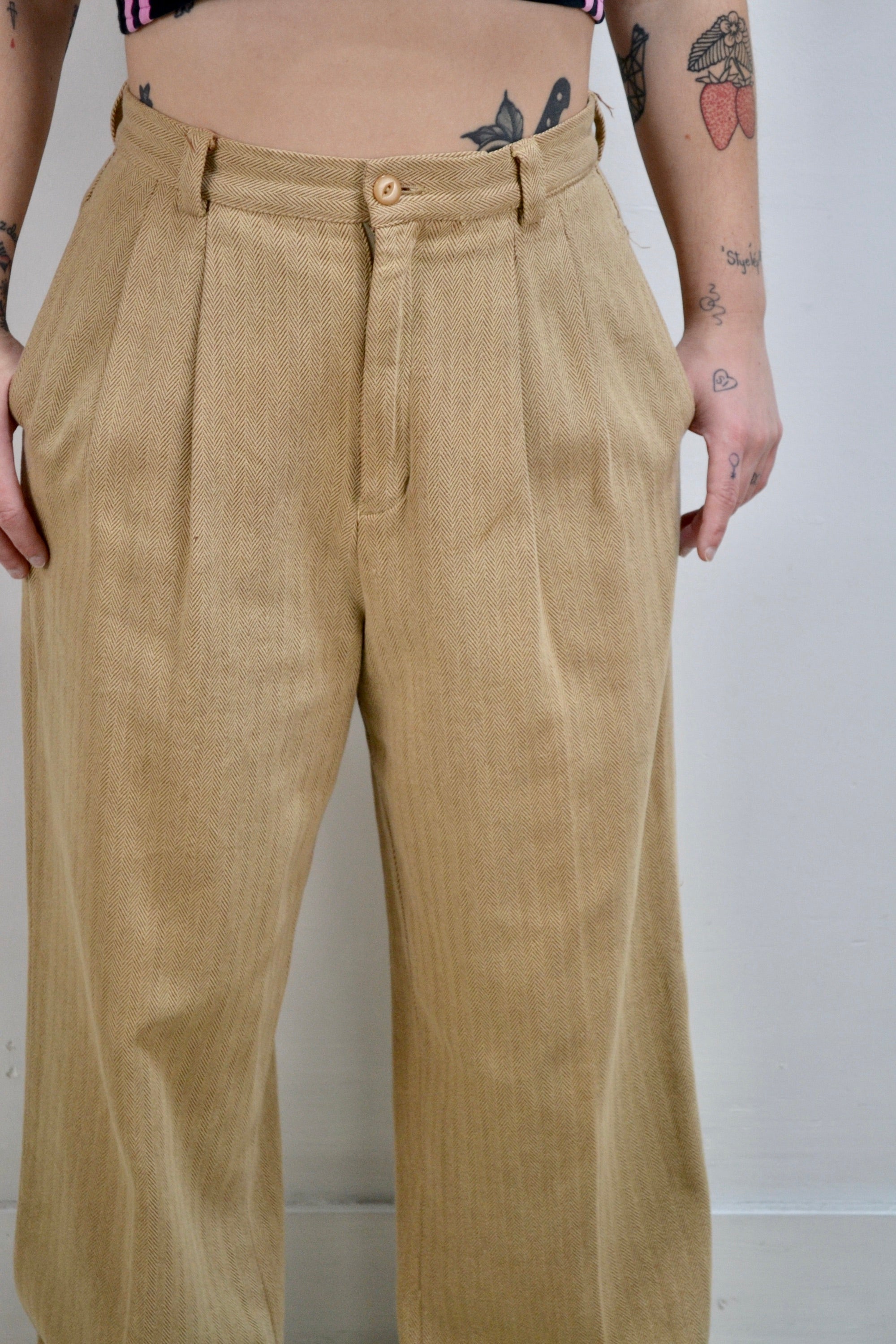 90s Eddie Bauer Herringbone Pleated Trousers