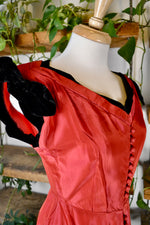 Fifties Red Taffeta & Black Velvet Dress