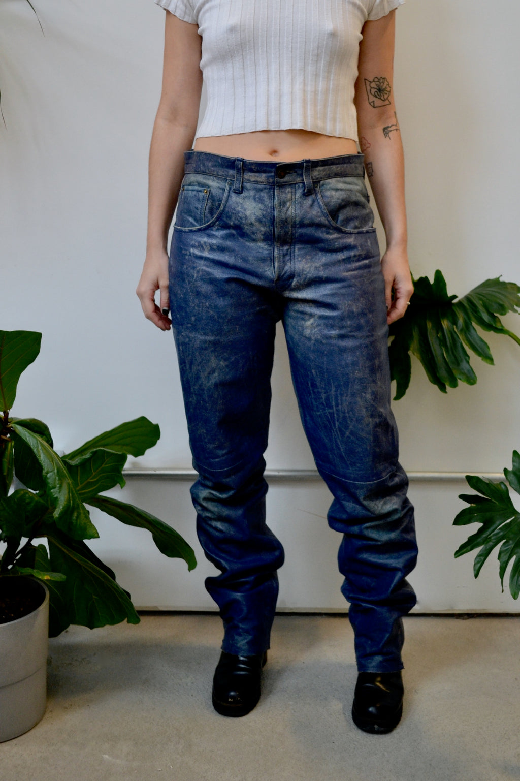 2BU Navy Blue Leather Pants