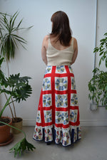 Quilt Pattern Ruffle Maxi Skirt