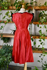 Fifties Red Taffeta & Black Velvet Dress