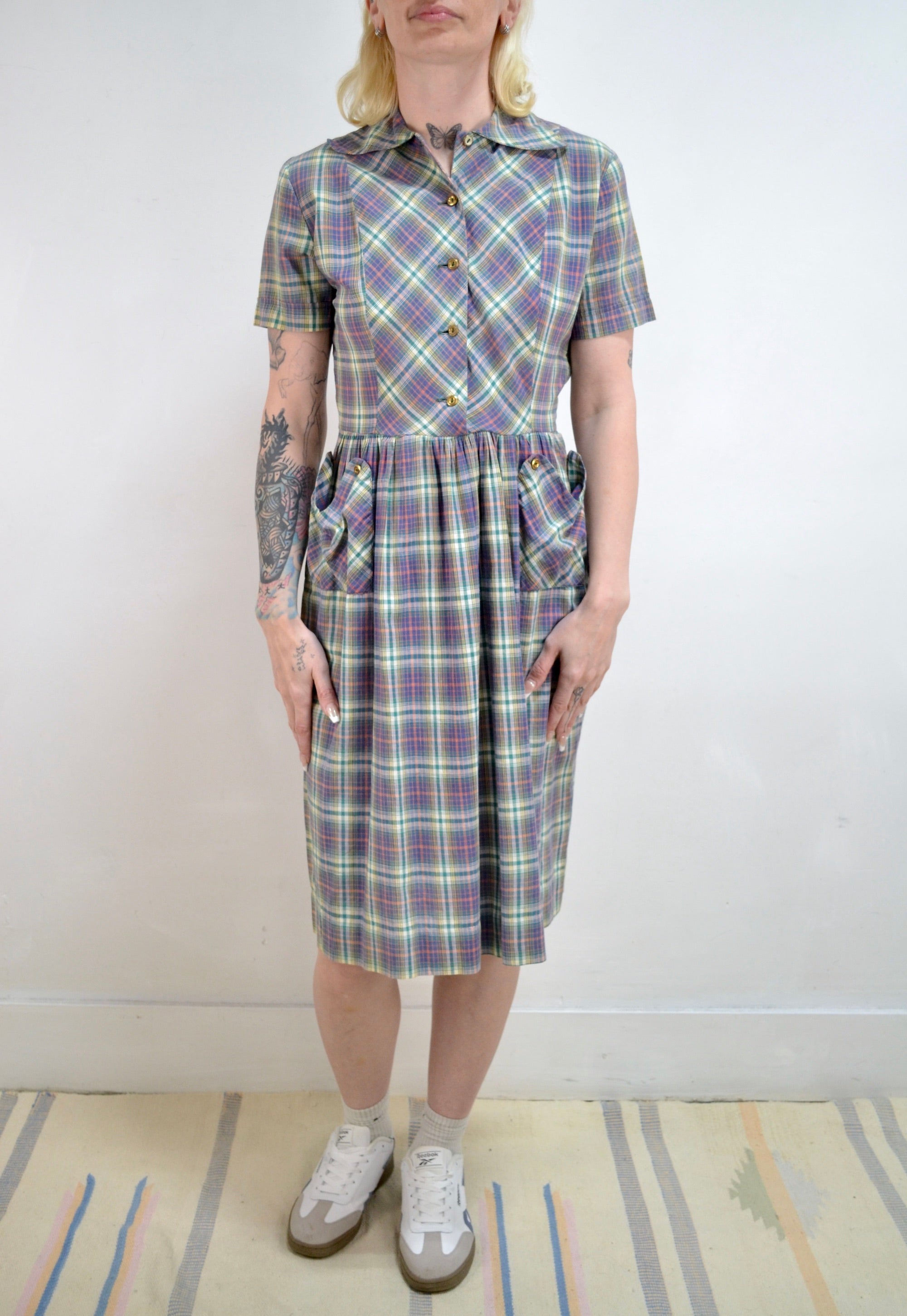 50s Purple Plaid Cotton Day Dress