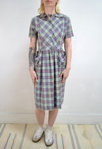 50s Purple Plaid Cotton Day Dress