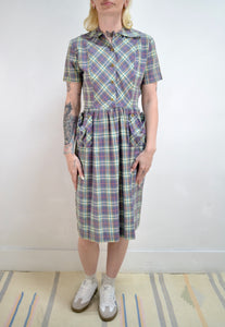 50s Purple Plaid Cotton Day Dress