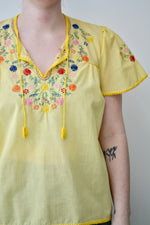 Seventies Floral Embroidered Peasant Blouse