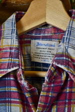 70s Pink Plaid Cotton Blend Button Up