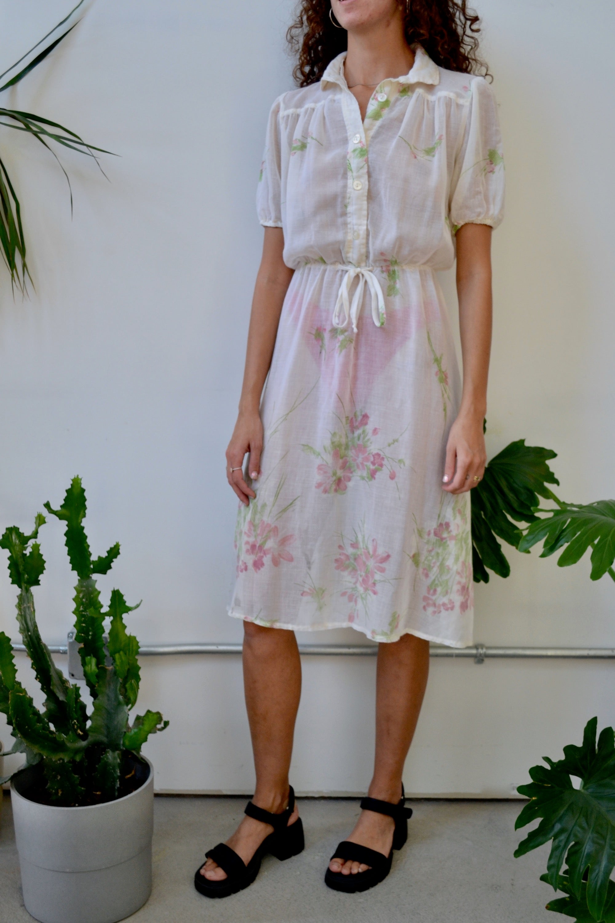 Gauzy Floral Shirt Dress