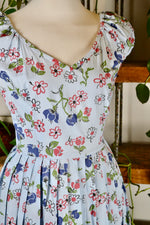 Fifties Blue Cotton Floral Dress
