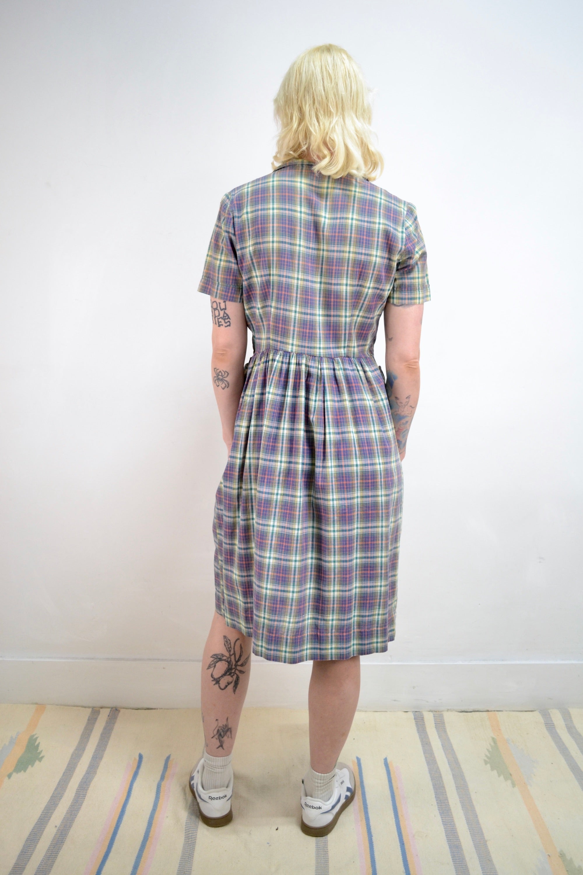 50s Purple Plaid Cotton Day Dress