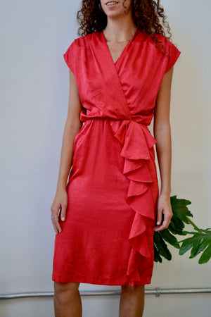 Red Textured Satin Dress