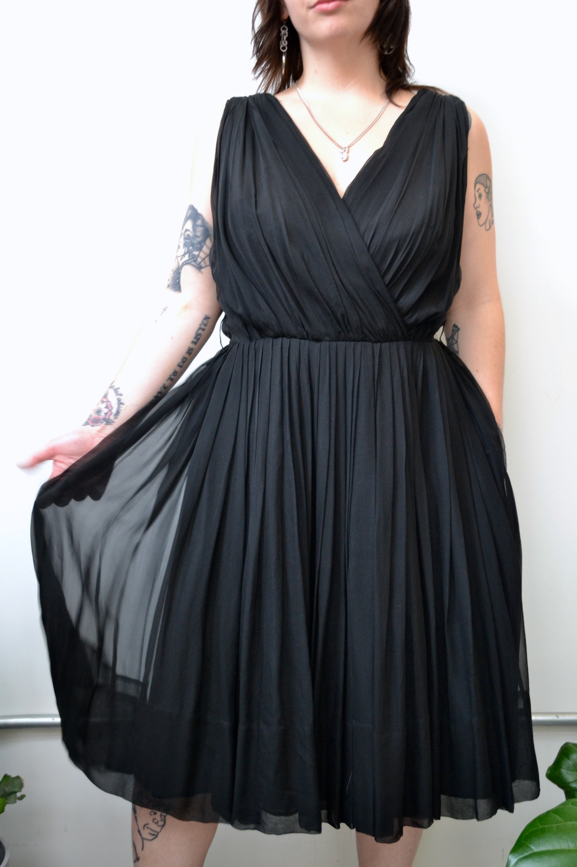 Fifties/Sixties Black Silk Chiffon Dress