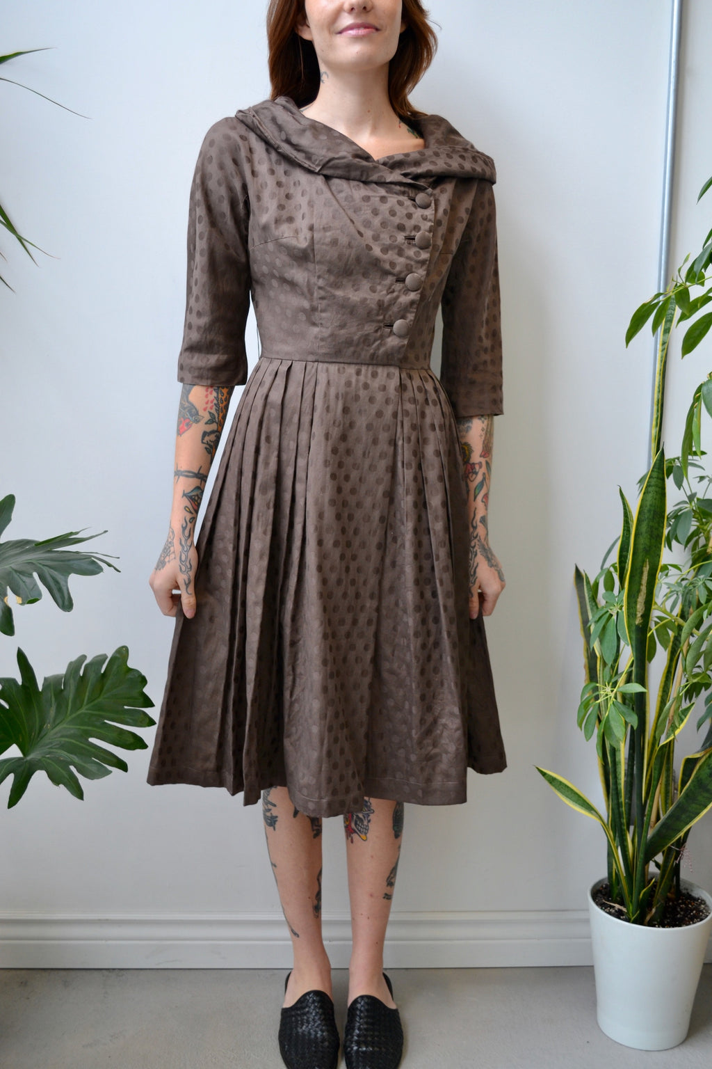 Fifties Milk Chocolate Polka Dot Dress