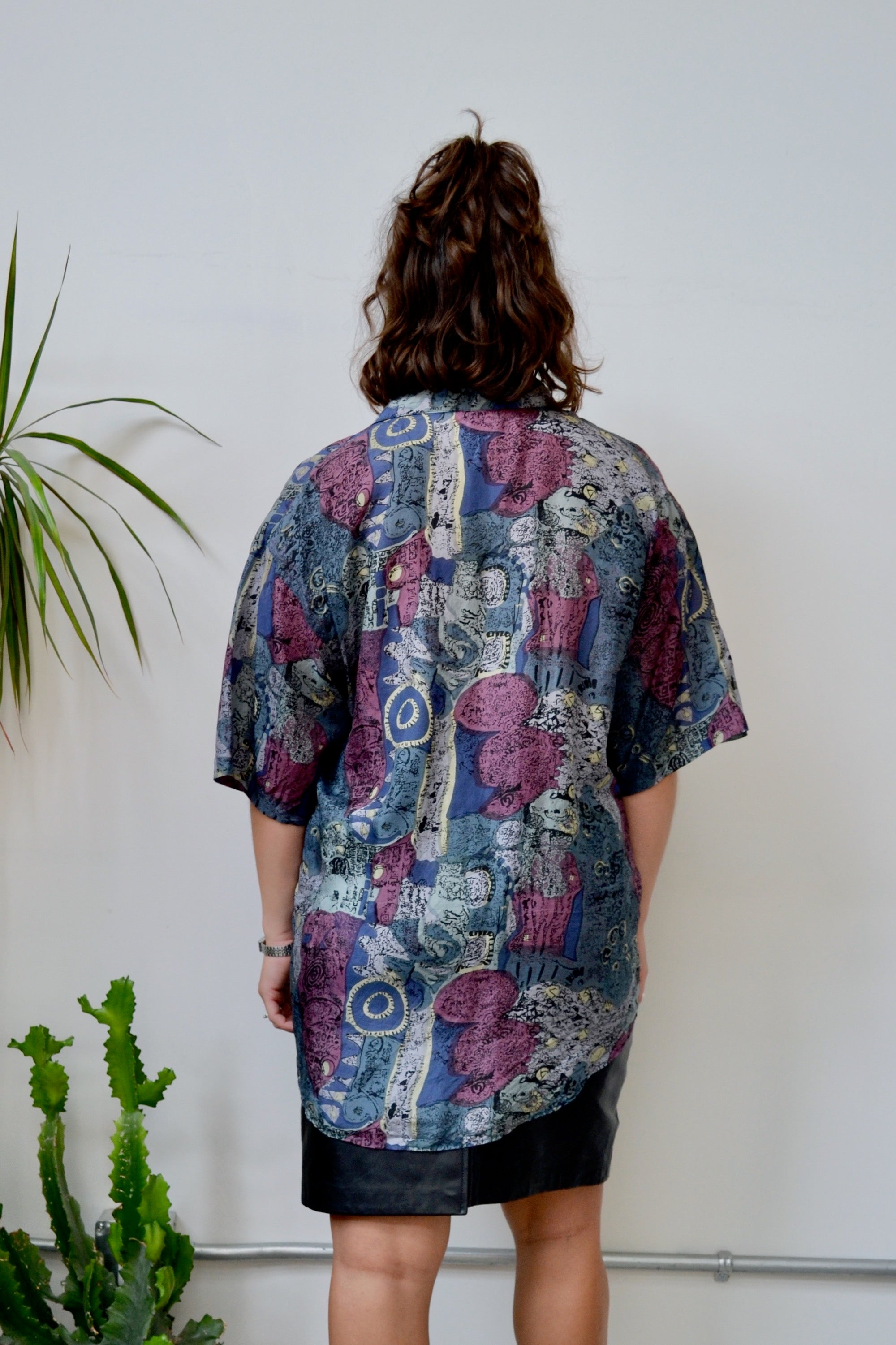 90s Silk Abstract Button Up