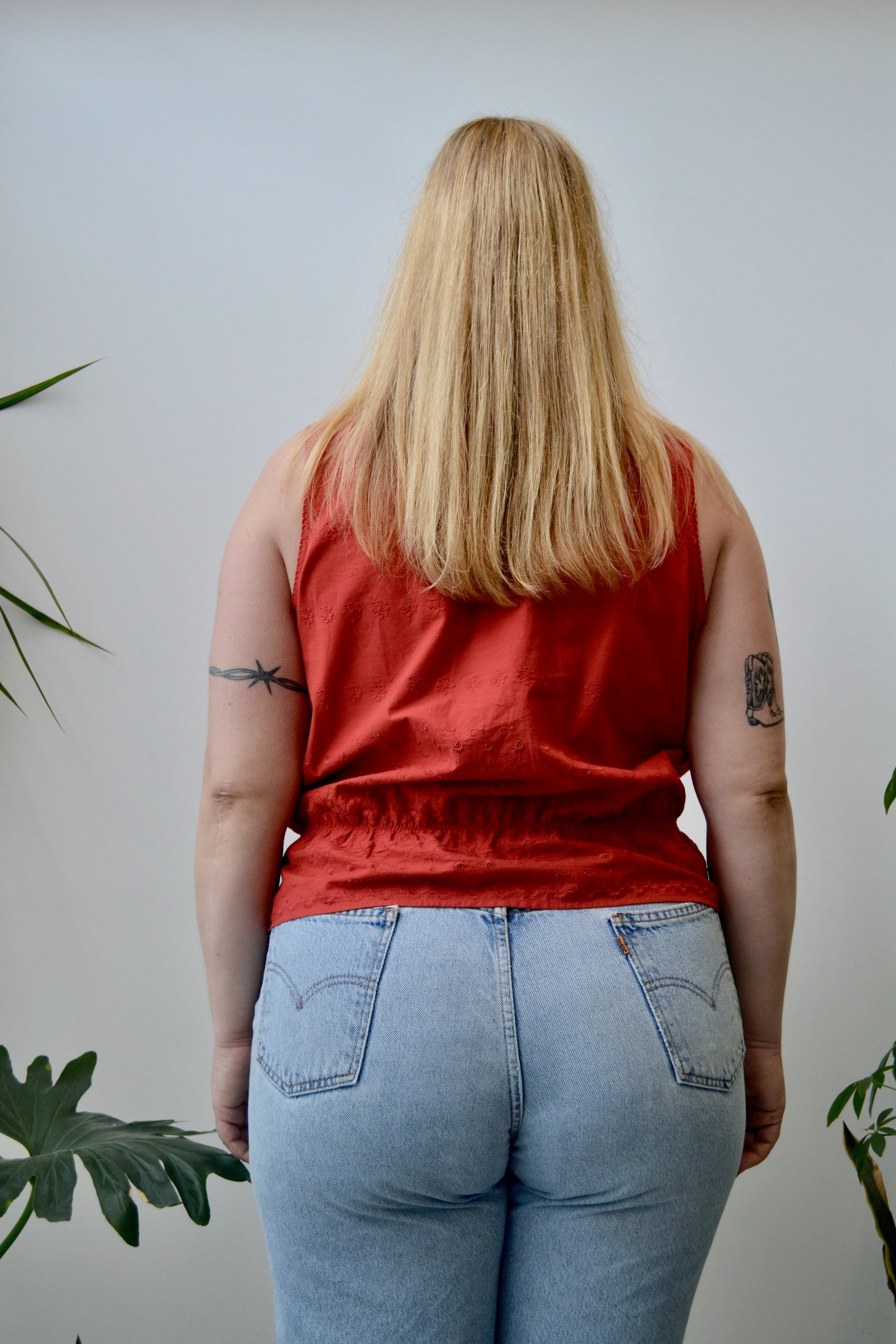 Muted Red Embroidered Tank